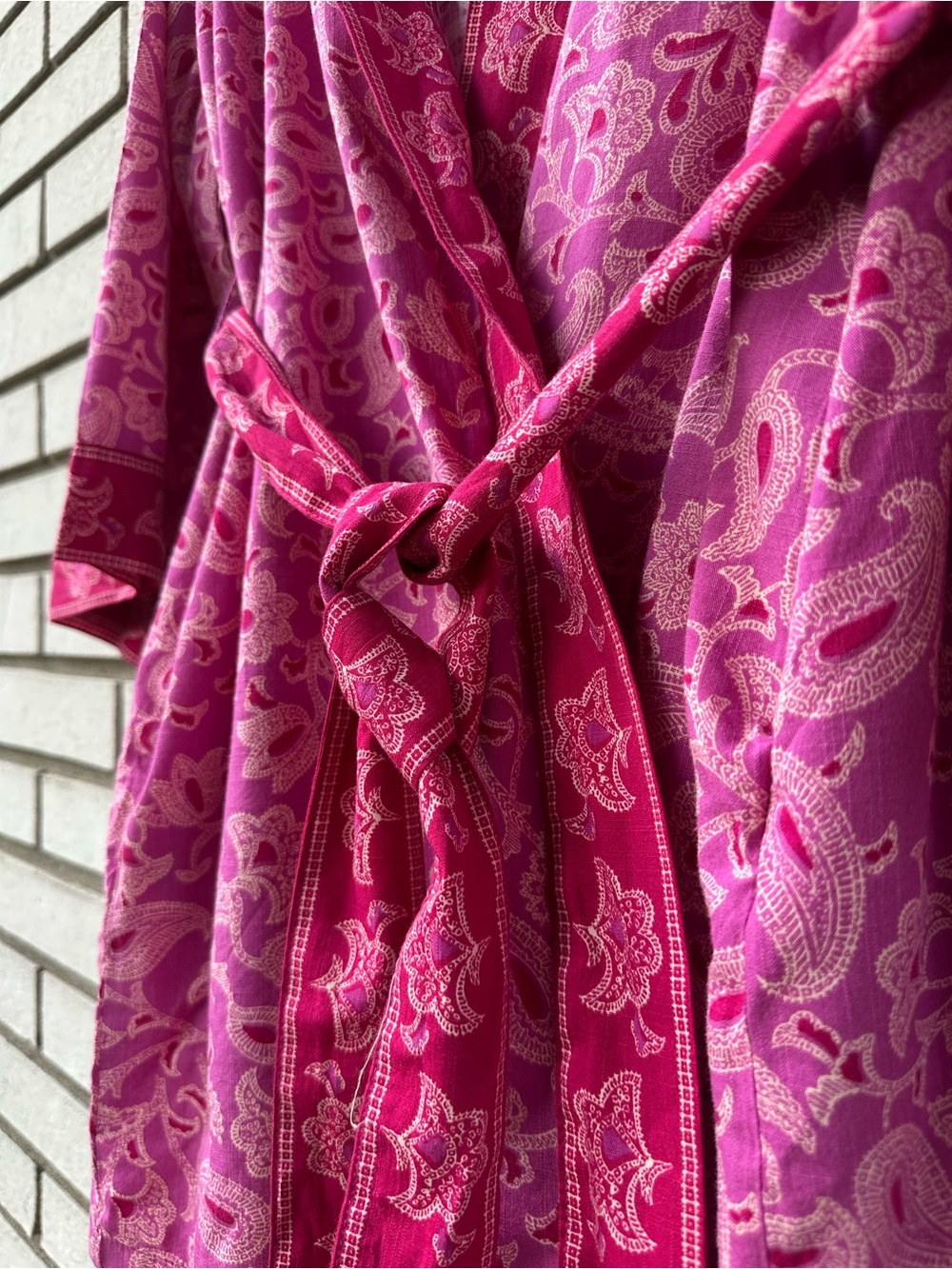 Knox Rose Paisley Kimono Robe Pink Cotton Rayon Tie Belt NWT M/L Lounge - Picture 5 of 12